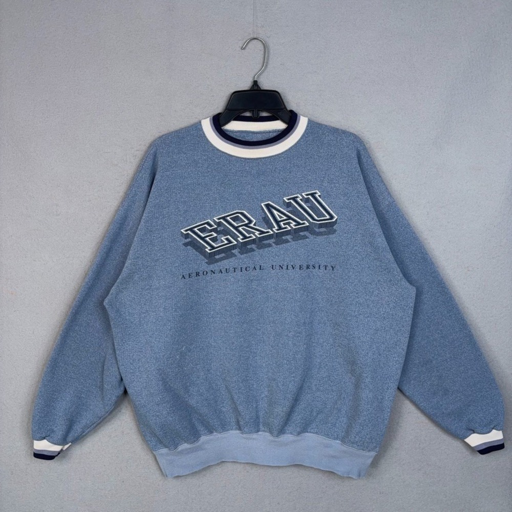 Vintage ERAU Sweatshirt Mens XL Blue Aeronautical Pullover Collegiate Time Out